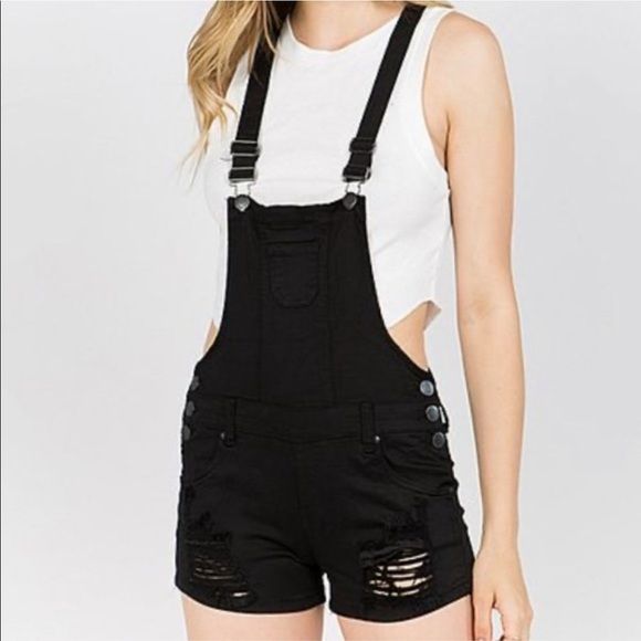 Photo 1 of American Bazi Black Distressed Shorts Overalls
SIZE:L