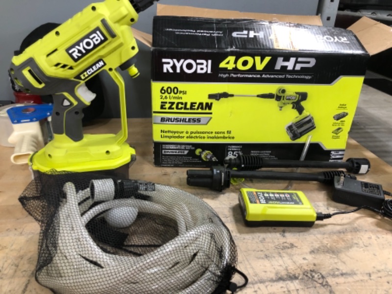 Photo 2 of RYOBI
40-Volt HP Brushless EZClean 600 PSI 0.7 GPM Cold Water Power Cleaner with 2.0 Ah Battery and Charger