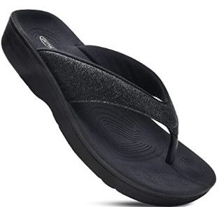 Photo 1 of AEROTHOTIC Original Orthotic Comfort Thong Style Flip Flops Sandals for Women with Arch Support for Comfortable Walk Crystal Black Size 6