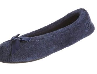 Photo 1 of isotoner Women's Terry Ballerina Slipper with Bow for Indoor/Outdoor Comfort Navy Size 6.5-7.5