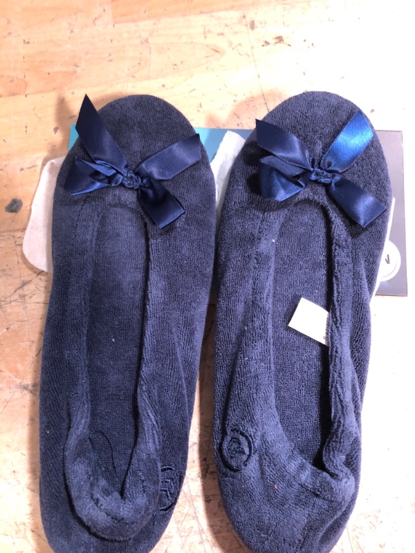 Photo 2 of isotoner Women's Terry Ballerina Slipper with Bow for Indoor/Outdoor Comfort Navy Size 6.5-7.5