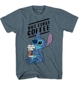 Photo 1 of Disney Lilo and Stitch Coffee First Adult T-Shirt Indigo Heather SM 