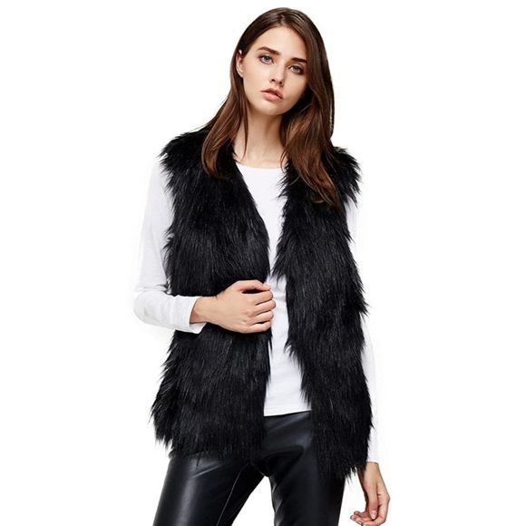 Photo 1 of ANNA&CHRIS Womens Faux Fur Vest Soft Sleeveless Waistcoat Jacket (Black, Medium)
