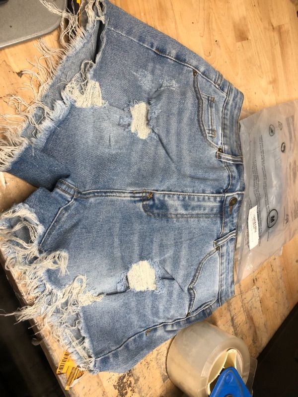 Photo 2 of  Cut Off Denim Shorts for Women Frayed Distressed Jean Short Cute Mid Rise Ripped Hot Shorts Comfy Stretchy (Medium)