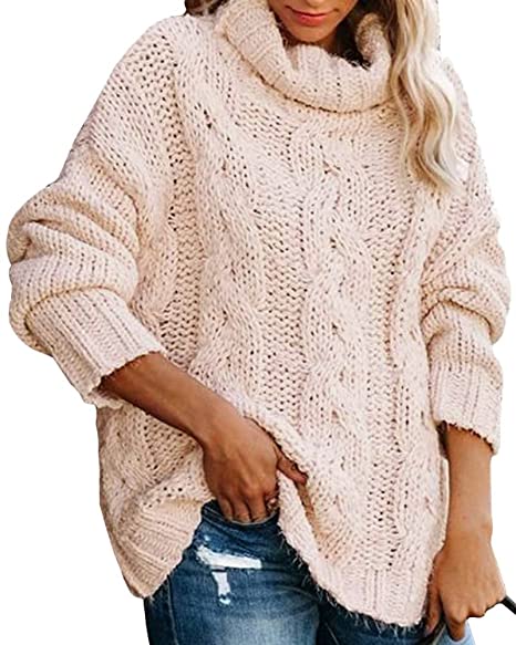 Photo 1 of Haloumoning Women Sweaters Turtleneck Long Sleeve Solid Color Pullover Outerwears (Large, Pink)