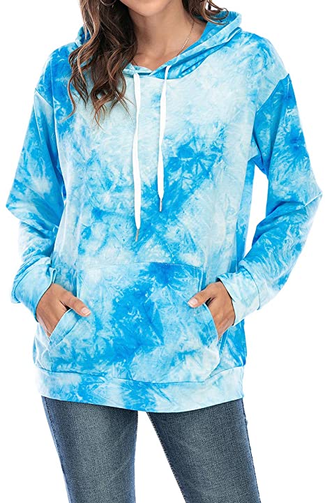 Photo 1 of  Women Hoodie Graphic Tie Dye Sweatshirt Casual Long Sleeve Drawstring Pullover Tops with Pocket (2XL)
