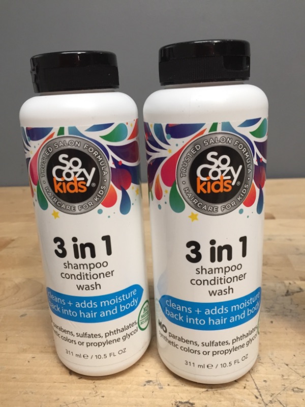 Photo 2 of 2 PACK SoCozy Kids 3-in-1 Shampoo, Conditioner & Body Wash - All in 1 Shower & Bath Shampoo, Conditioner & Soap Combo - Cleanses & Moisturizes w/ No Parabens, Sulfates, Synthetic Colors or Dyes (10.5 fl oz)
