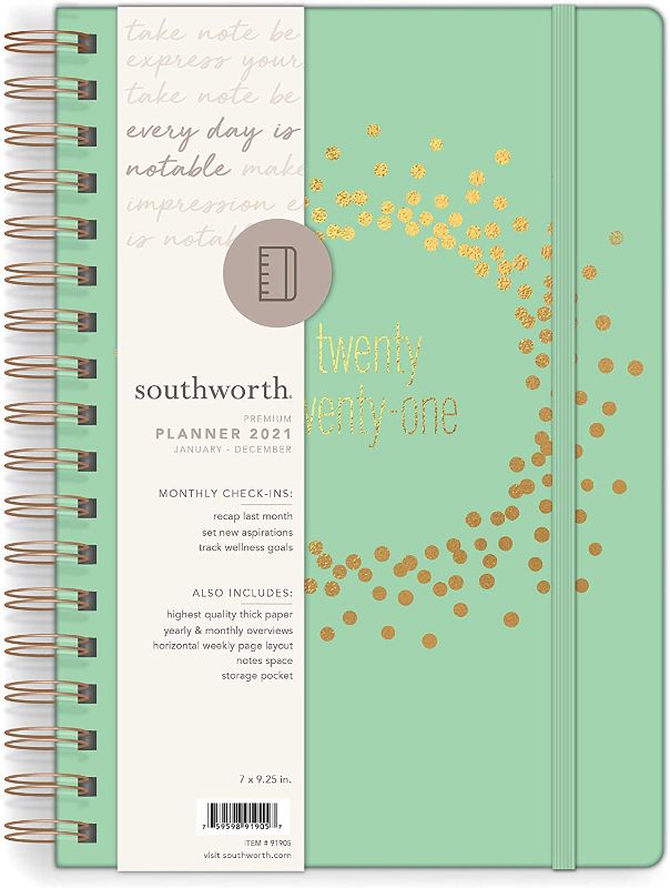 Photo 1 of Southworth 2021 Yearly Planner (January, 2021-December, 2021), Monthly and Yearly Planner, 7” x 9.25”, Mint Copper Burst, Premium 28lb/105gsm Paper, Twin Wire, 82 Sheets/164 Pages (91905)
