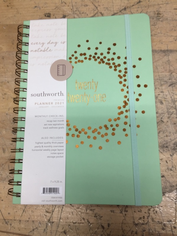 Photo 2 of Southworth 2021 Yearly Planner (January, 2021-December, 2021), Monthly and Yearly Planner, 7” x 9.25”, Mint Copper Burst, Premium 28lb/105gsm Paper, Twin Wire, 82 Sheets/164 Pages (91905)
