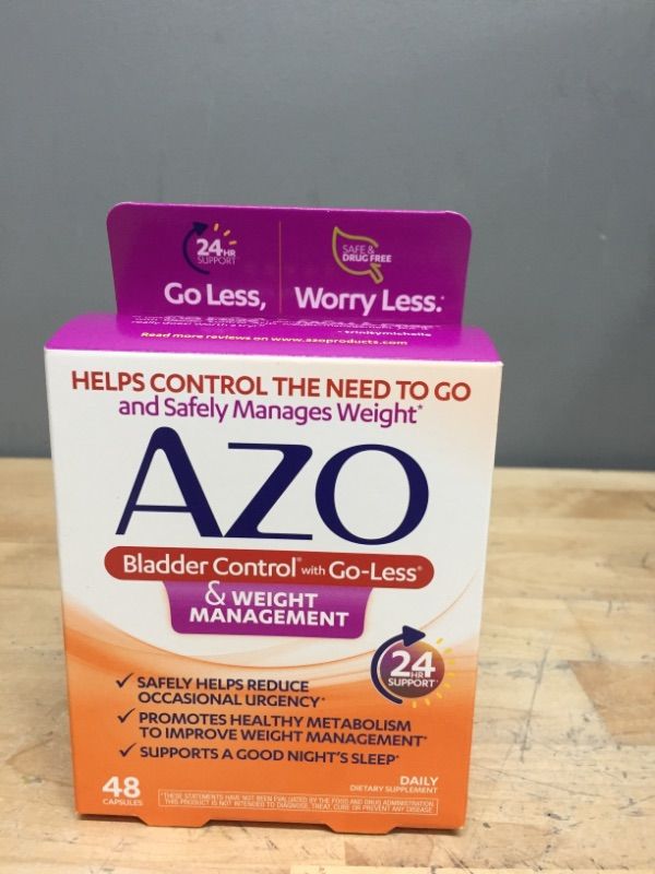 Photo 2 of AZO Bladder Control with Go-Less® & Weight Management Dietary Supplement | Helps Reduce Occasional Urgency* | Promotes Healthy Metabolism* | Supports a Good Night’s Sleep* | 48 Capsules EXP. 06/23
