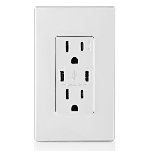 Photo 1 of Leviton 3006768 15 Amps 125V 5-15 R Duplex & Type C White Outlet & USB Charger, White

