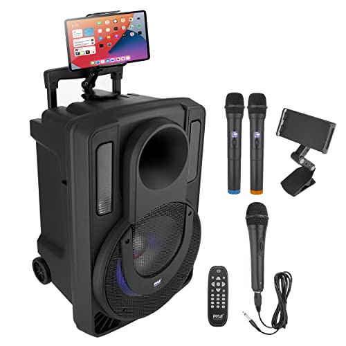 Photo 1 of 10’’ Portable PA Speaker System - Wireless BT Streaming PA & Karaoke Party Audio Speaker, Two Wireless Mic, Wired Microphone, Tablet Stand