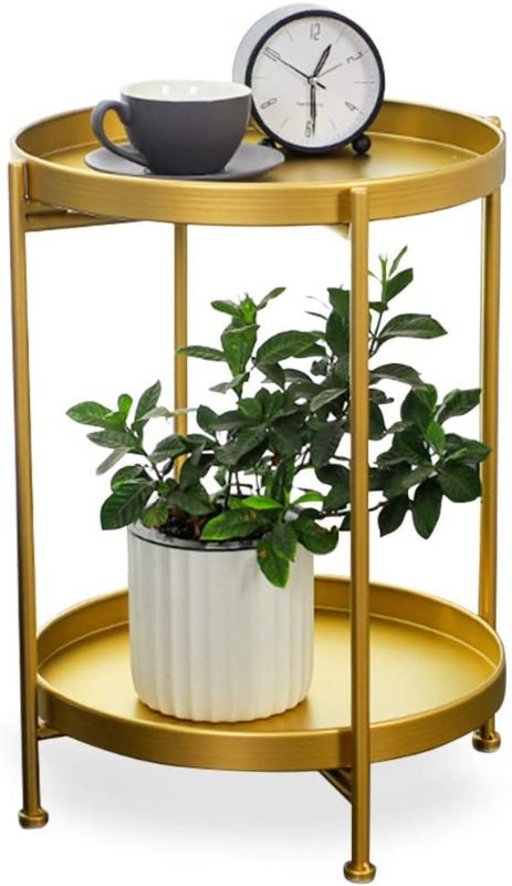 Photo 1 of 
Gold Metal End Table, 2 Tier Circle Side Table, Sofa Table Removable Tray, Coffee Table Indoor/Outdoor (Gold)