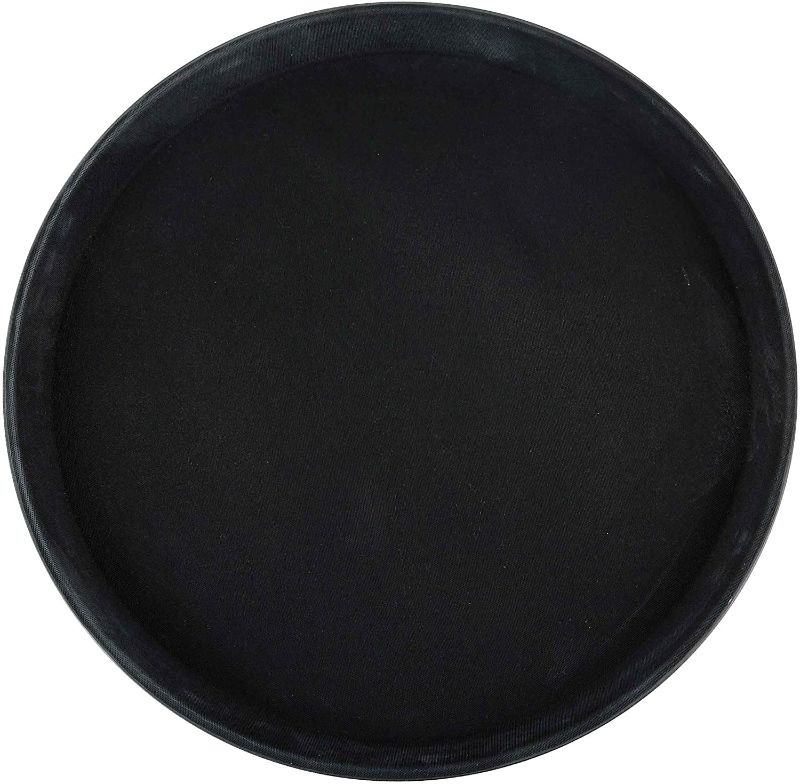 Photo 1 of 2 pack**Winco TFG-14K Round Fiberglass Tray with Non-Slip Surface, 14-Inch, Black
