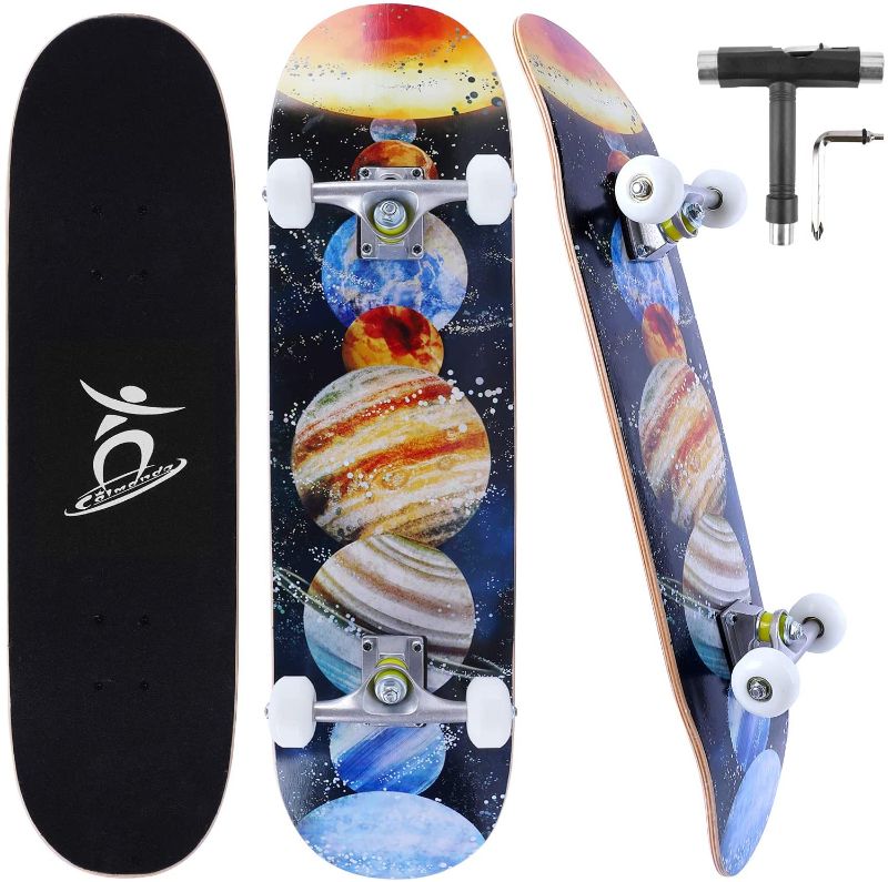 Photo 1 of Colmanda Skateboard 79 x 20 cm 31 Inch 7-Layer Canadian Maple Complete Board with ABEC-7 Bearings, Skateboard with Backpack & Skate T-Tool for Beginners Children Teenagers Adults
