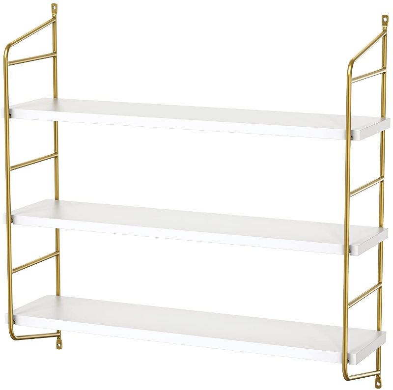 Photo 1 of AMADA HOMEFURNISHING Floating Shelves, Wall Shelves 3 Boards Adjustable, White and Gold Shelf for Living Room, Bedroom, Bathroom, Kitchen - AMFS15
