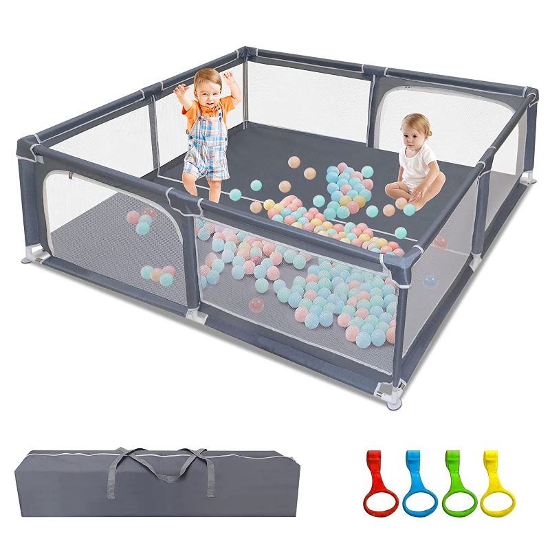 Photo 1 of Baby Playpen, Playpen for Babies, Play Yard with Safety Gates, Baby Fence with Anti-Slip Suckers/Breathable Mesh Walls/Storage Bag
