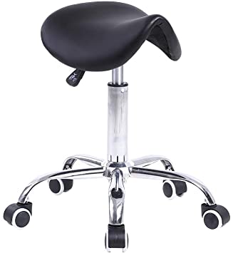 Photo 1 of USED; KKTONER Rolling Saddle Stool PU Leather Swivel Adjustable Rolling Stool with Wheels Salon Chair Black 18.9"D x 18.9"W x 17.72"H

