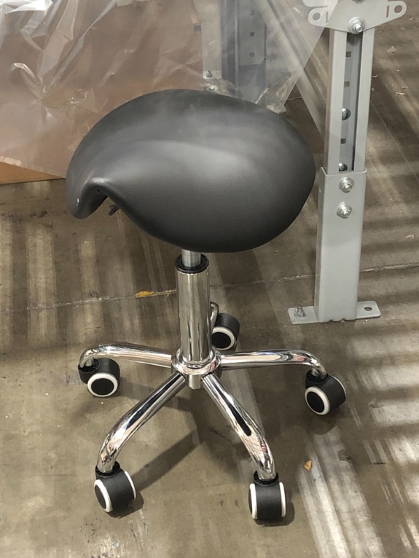 Photo 2 of USED; KKTONER Rolling Saddle Stool PU Leather Swivel Adjustable Rolling Stool with Wheels Salon Chair Black 18.9"D x 18.9"W x 17.72"H

