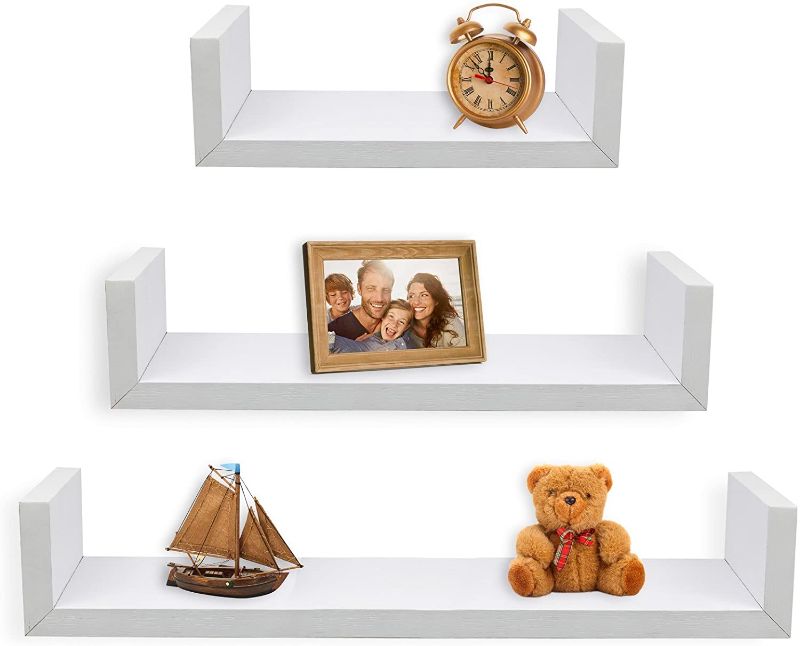 Photo 1 of ***LARGEST SHELF SIDE BROKEN OFF*** Greenco Set of 3 Floating “U” Shelves, Easy-to-Assemble Floating Wall Mount Shelves for Bedrooms and Living Rooms, White Finish
