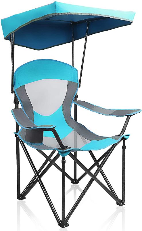 Photo 1 of ALPHA CAMP Heavy Duty Canopy Lounge Chair Sunshade Hiking Travel Chair with Cup Holder Enamel Blue
