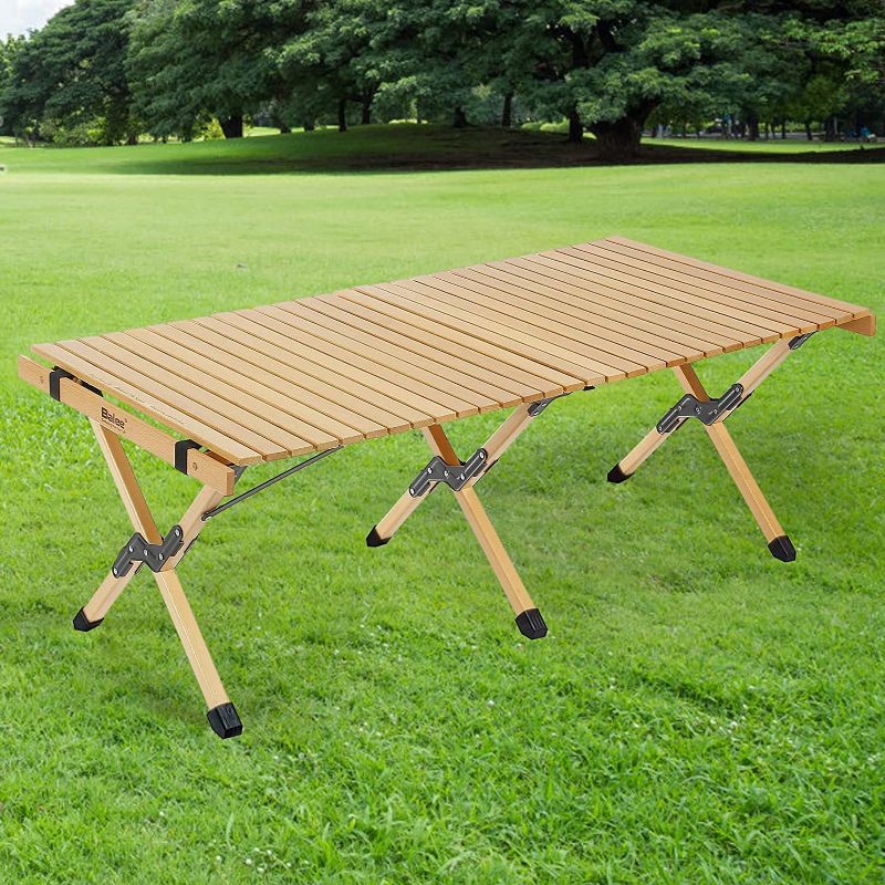 Photo 1 of Balee 4ft Low Picnic Table Portable, Folding Beach Picnic Table with A Carry Bag, Solid Wood Roll Up Wood Picnic Table for Outdoor, Camp, Traveling, Garden, Beach, Patio,Backyard
