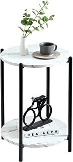 Photo 1 of 
FOUREA Marble End Table for Height Adjustable, White Side Table, Round Nightstand for Living Room&Bedroom, Black