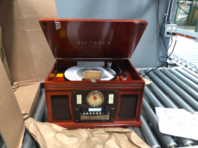 Photo 2 of Victrola 8-in-1 Bluetooth Record Player & Multimedia Center, Built-in Stereo Speakers - Turntable, Wireless Music Streaming, Real Wood | Mahogany
