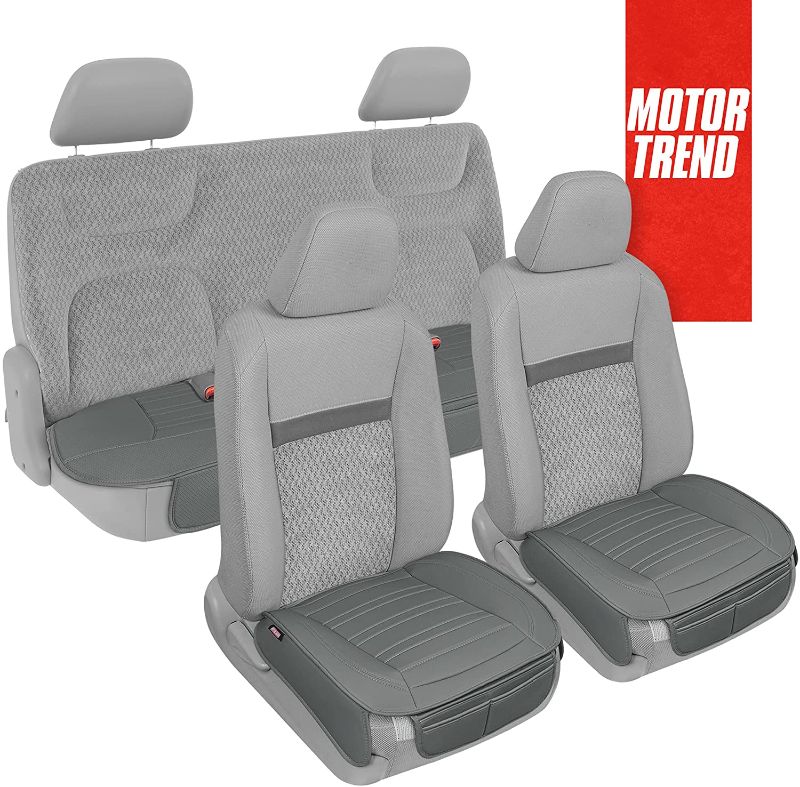 Photo 1 of Motor Trend Gray Faux Leather Seat Covers Full Set with Front and Back Seat Covers – Universal Padded Car Seat Cushions with Storage Pockets