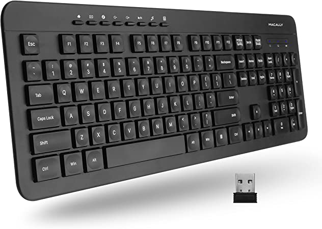 Photo 1 of Macally 2.4G Wireless Keyboard for Laptop or PC Desktop - Easy to Use & Computer Keyboard Wireless - Cordless Keyboard with Numeric Keypad & 104 Keys (8 Multimedia Keys) - Plug & Play for Windows PC
