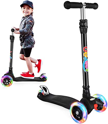 Photo 1 of Beleev Scooters for Kids 3 Wheel Kick Scooter for Toddlers Girls & Boys, 4 Adjustable Height, Lean to Steer, Extra-Wide Deck, Light Up Wheels for Children from 3 to 14 Years Old
