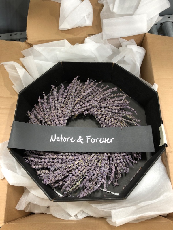 Photo 2 of 14 Inch Preserved Lavender Natural Wreath, Fragrant Real Lavender Front Door Wreath
