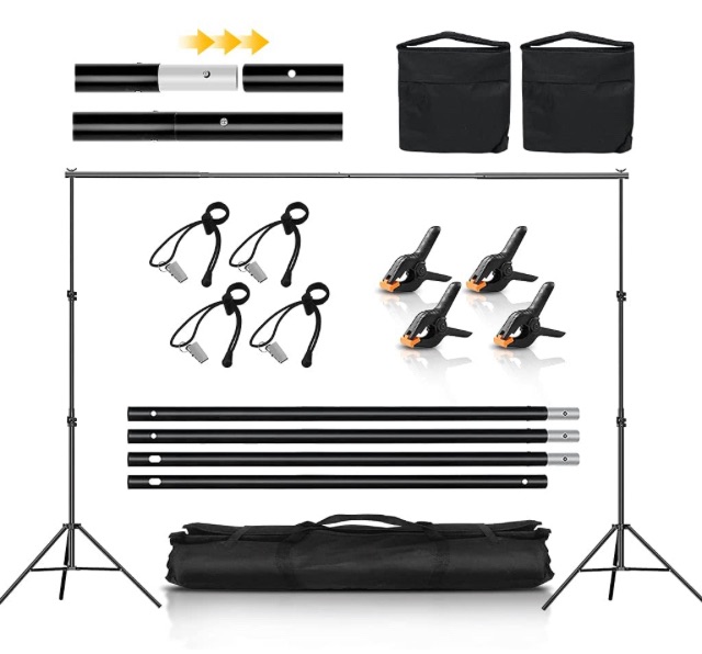 Photo 1 of Backdrop Stand, CPLIRIS 7x10ft Adjustable Background Support with 4 Spring Clips, 2 Sandbag, 4 Backdrop Holder Clips for Photoshoot, Parties, Baby Shower, Birthday, Wedding