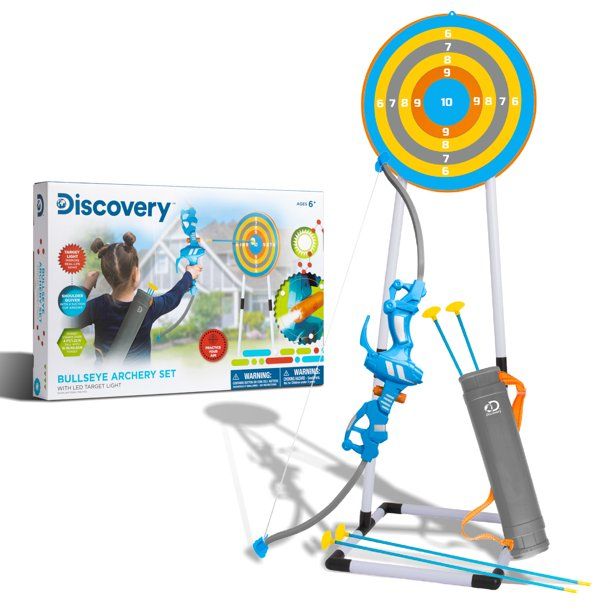 Photo 1 of Discovery Bullseye Outdoor Archery Set with LED Target Light-Up Toy Night/Day Activity Includes 4 Arrows, Quiver with Strap, 1 Bow for Ages 6+ and Older 
