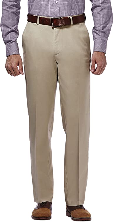 Photo 1 of Haggar Men's Premium No Iron Khaki Classic Fit Expandable Waist Flat Front Pant 46X30
