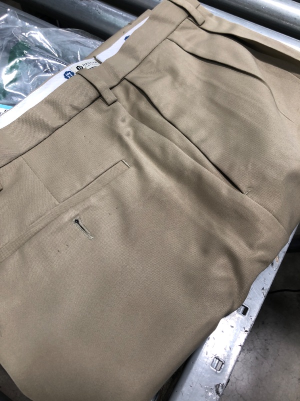 Photo 2 of Haggar Men's Premium No Iron Khaki Classic Fit Expandable Waist Flat Front Pant 46X30
