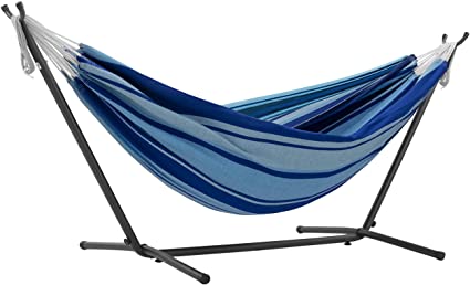 Photo 1 of  Vivere UHSDO9-39 Double Cotton Hammock with Space Saving Steel Stand, 450 lb Capacity- Premium Carry Bag Included, Island Breeze 109 x 46 x 43 inches

