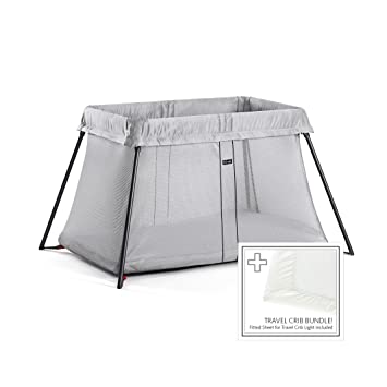 Photo 1 of BABYBJORN Travel Crib Light - Silver + Fitted Sheet Bundle Pack
