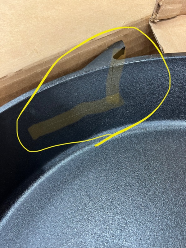 Photo 5 of **HAS CRACK ON SIDE WALL**
Lodge Seasoned Cast Iron Skillet with 2 Loop Handles - 17 Inch Ergonomic Frying Pan
