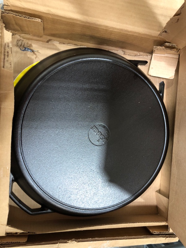 Photo 2 of **HAS CRACK ON SIDE WALL**
Lodge Seasoned Cast Iron Skillet with 2 Loop Handles - 17 Inch Ergonomic Frying Pan
