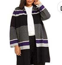 Photo 1 of Calvin Klein Womens Plus Knit Striped Cardigan Sweater Black 1X
