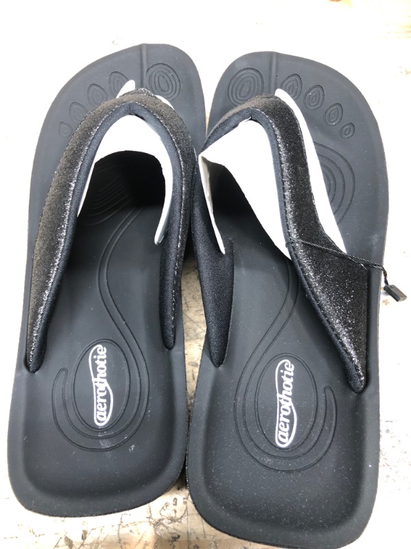 Photo 2 of AEROTHOTIC Original Orthotic Comfort Thong Style Flip Flops Sandals for Women with Arch Support for Comfortable Walk Crystal Black 10