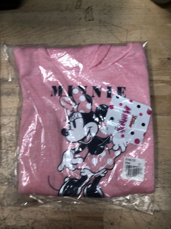 Photo 2 of Disney Girl's 2-Pack Minnie Mouse Hooded Graphic Sweatshirt and Patterned Legging Pant Set for Toddler
2t