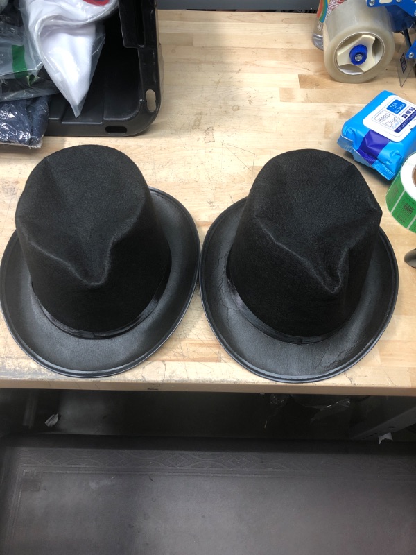 Photo 2 of Black Felt Top Hat - 2-Pack Lincoln Hat, Magician Hat Halloween Costume Accessory, Unisex
