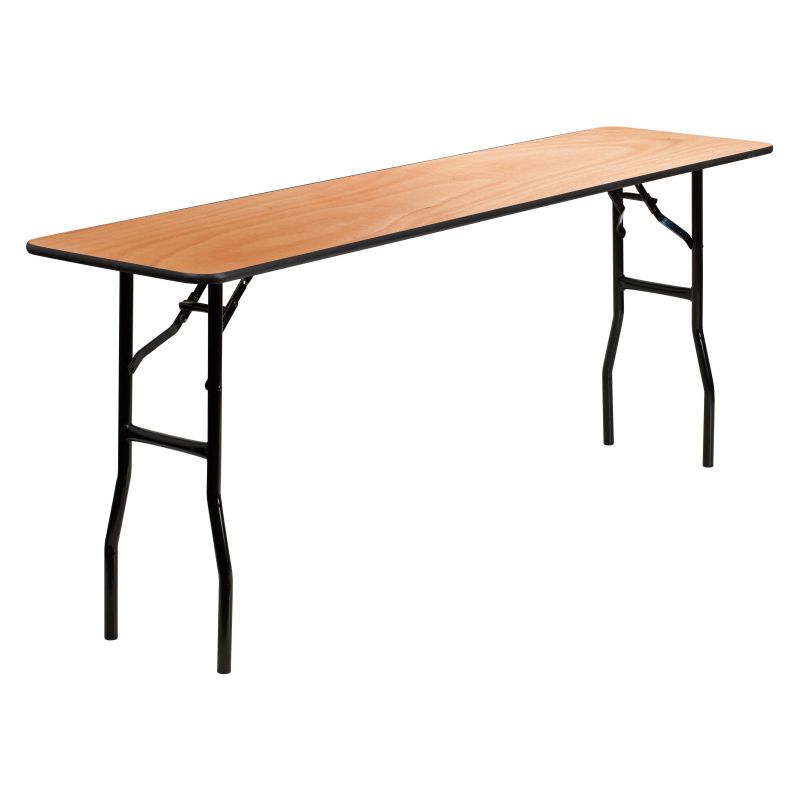 Photo 1 of 18'' x 72'' Rectangular Wood Folding Training/Seminar Table with Smooth Clear Coated Finished Top