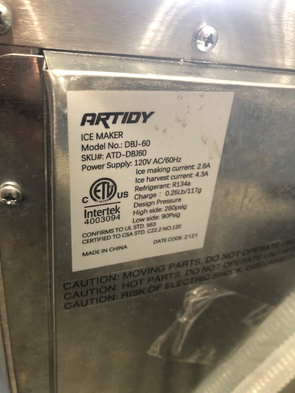 Photo 2 of **DAMAGED** Artidy Commercial Ice Maker Machine, 100LBS/24H Clear Square Ice Cube,33LBS Ice Storage Capacity with Auto Clean and LED Temperature Display for Home...
