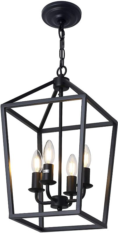 Photo 1 of 4-Light Black Farmhouse Chandelier Iron Lantern Pendant Light Rustic Cage