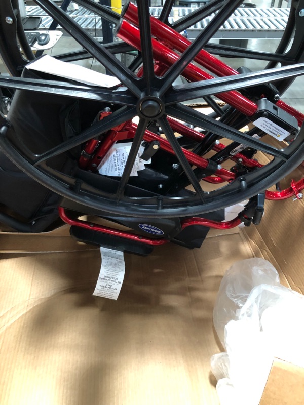 Photo 3 of Invacare 9000 XT High Performance Lighter Weight Wheelchair, with Desk Length Arms and T94HC Elevating Legrests with Padded Calf Pads, 16" Seat Width, Electric Red -ATO_9XT_WD66_61P_T94HC
