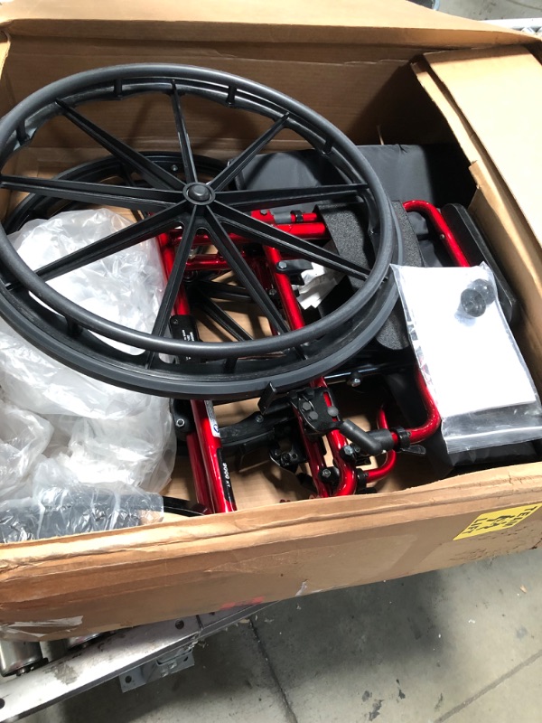 Photo 2 of Invacare 9000 XT High Performance Lighter Weight Wheelchair, with Desk Length Arms and T94HC Elevating Legrests with Padded Calf Pads, 16" Seat Width, Electric Red -ATO_9XT_WD66_61P_T94HC
