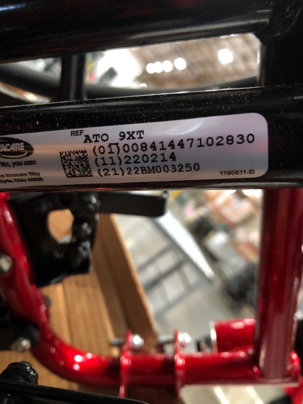 Photo 6 of Invacare 9000 XT High Performance Lighter Weight Wheelchair, with Desk Length Arms and T94HC Elevating Legrests with Padded Calf Pads, 16" Seat Width, Electric Red -ATO_9XT_WD66_61P_T94HC
